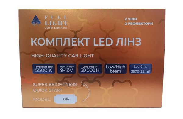 Комплект світлодіодних Bi led лінз Full Light  Junior Lighting  U8A  70W / 5500K/12V