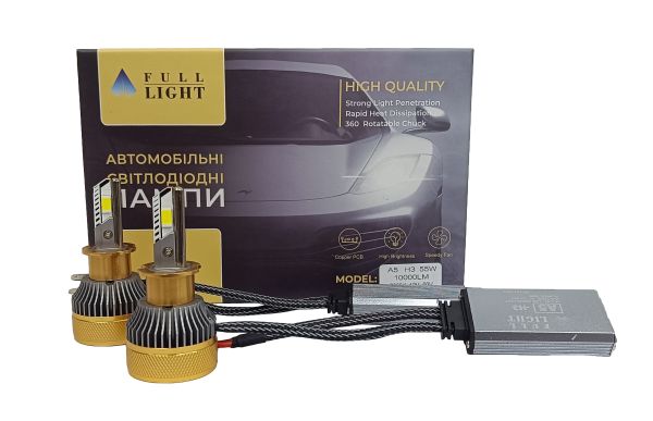 Комплект світлодіодних Led ламп Full Light A5 H3  Canbus /55Wat /6000K/ 10000 lumen/ 9-60V