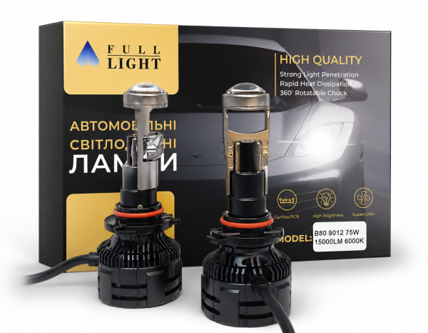Комплект світлодіодних міні лінз  Full Light B80  H11 /H8/H9  75Wat /6000K/ 4000 Lumen